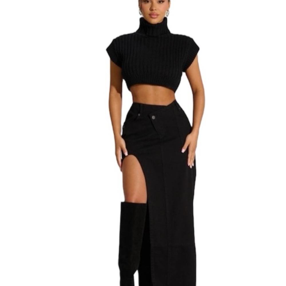 Naked Wardrobe Black Maxi Pencil Skirt with Slit